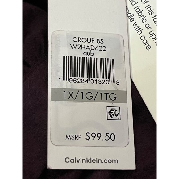 Calvin Klein Womens 1X Plum Aubergine Blouse Ruched Front Micro Suede New - Picture 8 of 16